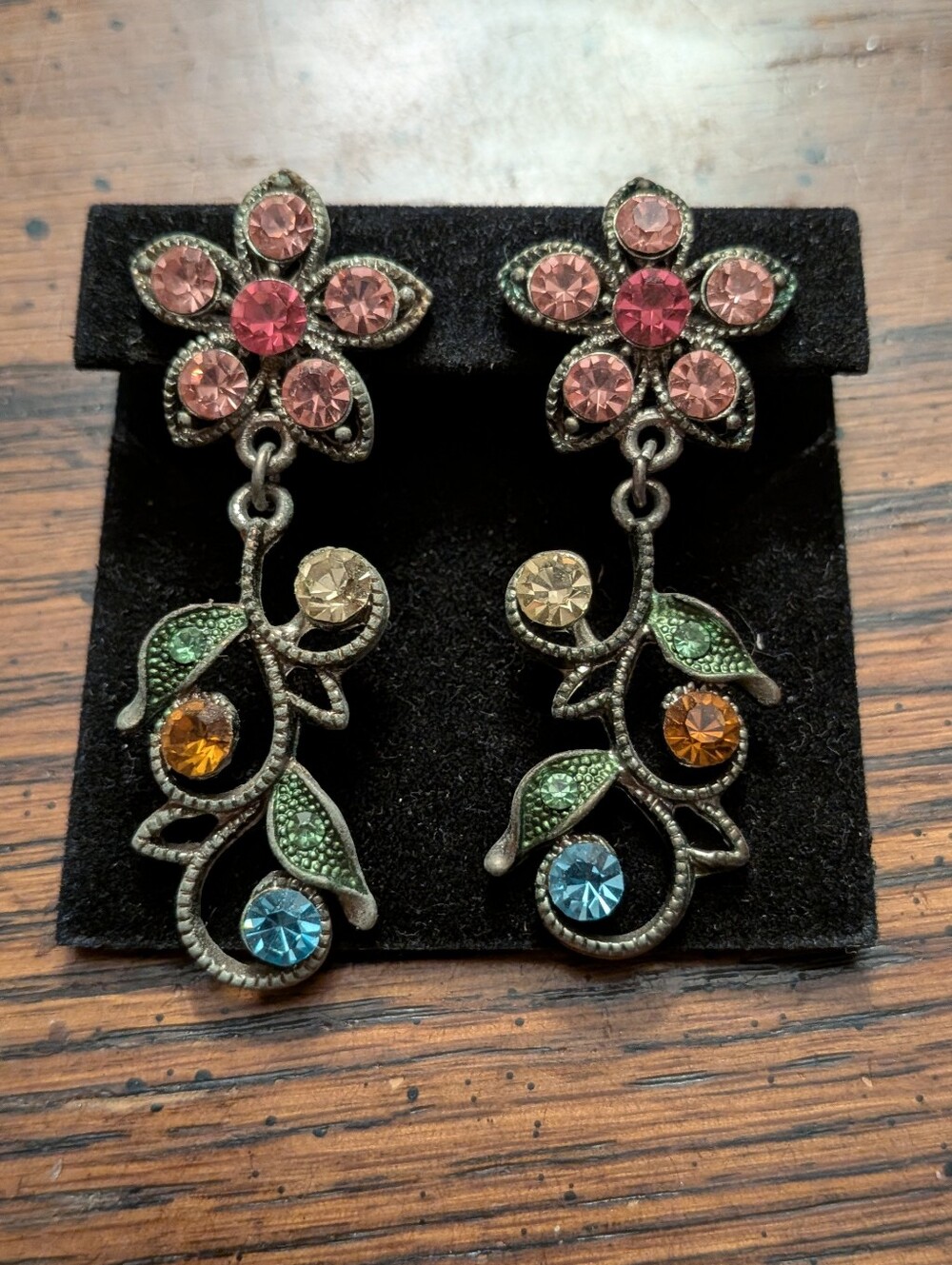 Multicolor Floral Drop Earrings - Pink, Green, Blue, Amber